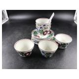 6 Adams Transfer Handleless Cups & Saucers
