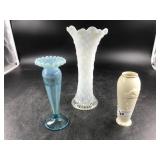 3 Vases: 2 Opalescent, 1 Lenox