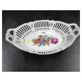 German Oval Pierced Edge Floral Bowl