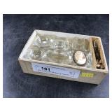 Set of 12 Glass Salts with Spoons & Cameo Pin