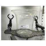 Glass Vase Seated on Stag Decorated Base