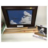 3 Baseball Bats & Print of Airplanes and Curt