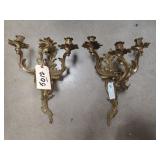 Pair of Brass Ornate 3-Socket Wall Sconces