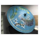 Large Vintage Hand-Painted Parasol with Peacock