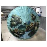 Vintage Hand-Painted Parasol with Trees & Mountain