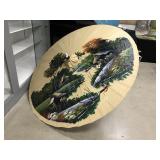 Vintage Hand-Painted Parasol with Huts & Figures