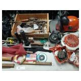 Table Lot: Tools, Soaker Hoses, Stihl Helmet