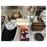 Table Lot: Lamps, Paper Shredder, Scales, Vacuum,