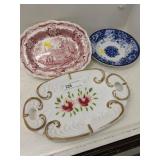 Oval Pink Transfer Bowl, Flow Blue Bowl &