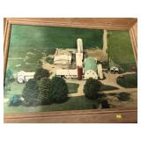 3 Framed Items- Early Lithograph, Farm Print,