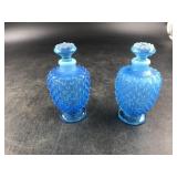 Pair of Blue Opalescent Stoppered Bottles