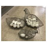 3 Chicken Form Wire Egg Baskets