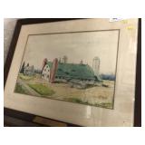 Barn and House Watercolor Painting