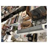 Table Lot to Include Tin Sign, Hen on Nest, Etc.