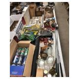 Table Lot- Shoe Shine Box, Golf Clubs, Etc.