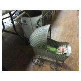 Vintage Metal & Wicker Doll Stroller