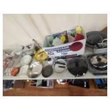 Table Lot: Cookware, Tupperware, Fryer, Etc.
