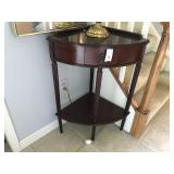 Wooden Corner Table with Shelf and Drawer