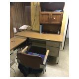 L-Shaped Desk with Wooden Cabinet