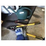 Hedge Trimmers, Watering Can and Work Gloves