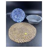 Agate Bowl, Colander & 19th Century Braided Pad