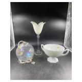 Milk Glass Bowl, Large Glass Christmas Bulb &