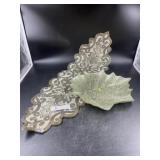 Glass Leaf-shaped Platter & Beaded Decorative