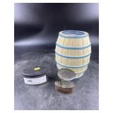 James Composition Bank & 2 Tin Oval Boxes