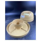 Longaberger Pottery Covered Chip & Dip Set