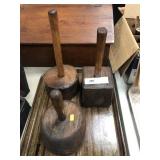 3 Wooden Primitive Food Mashers
