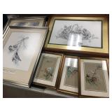 6 Large Framed Prints and Picture Matting Supplies