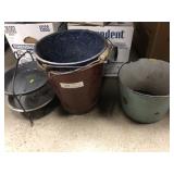 3 Vintage Enameled Buckets and Pie Pans