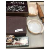 Vintage Rolling Pin, Fireking, Flatware, etc