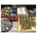 Table: Box of Sports Cards, Dart Board, etc.