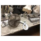 Table: Decorative Lamps, Peacock Wall Hanging,