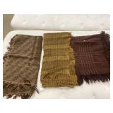 Brown Fringe Shawl & 2 Blankets