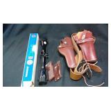 Tasco 4x32 Scope & 2 Pistol Holsters and Grip