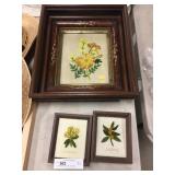 3 Embroidered Pictures, Early Inlaid Shadow Box