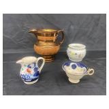 Tray: Copper Lusterware Pitcher & Ironstone China