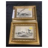 2 Framed Stewart Delt Whaling Prints