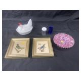 Tray: Framed Bird Prints, Signed Wyth Cobalt