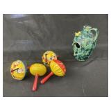 Contemporary Pottery Bird House & Tin Litho