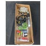 Box of Chargers, Headlamp, etc.