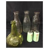 3 Milk Bottles, Brewery Bottle & Salt and Pepper