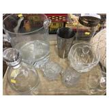 Tray Lot- Glass Ice Bucket, Decanter, Ladle