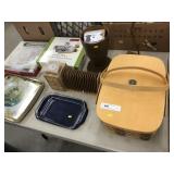 Picnic Basket, Bird Rack, Pyrex Dish, Serving