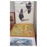 3 Toucan, Penguin & Floral Paintings & Print