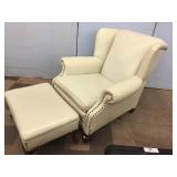 Cream-Colored Leather Wingback Chair