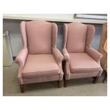Pair of Hickory Gallery Upholstered Wing Back Chai