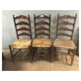 3 Rush Seat Ladderback Chairs